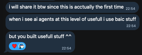 User testimonial from Telegram
