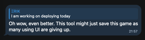 User testimonial from Telegram
